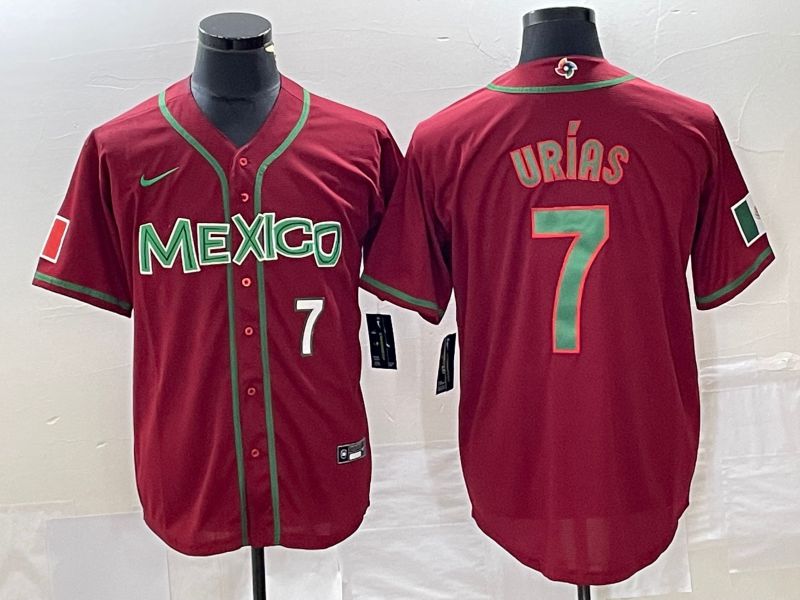 Men 2023 World Cub Mexico #7 Urias Red green Nike MLB Jersey10